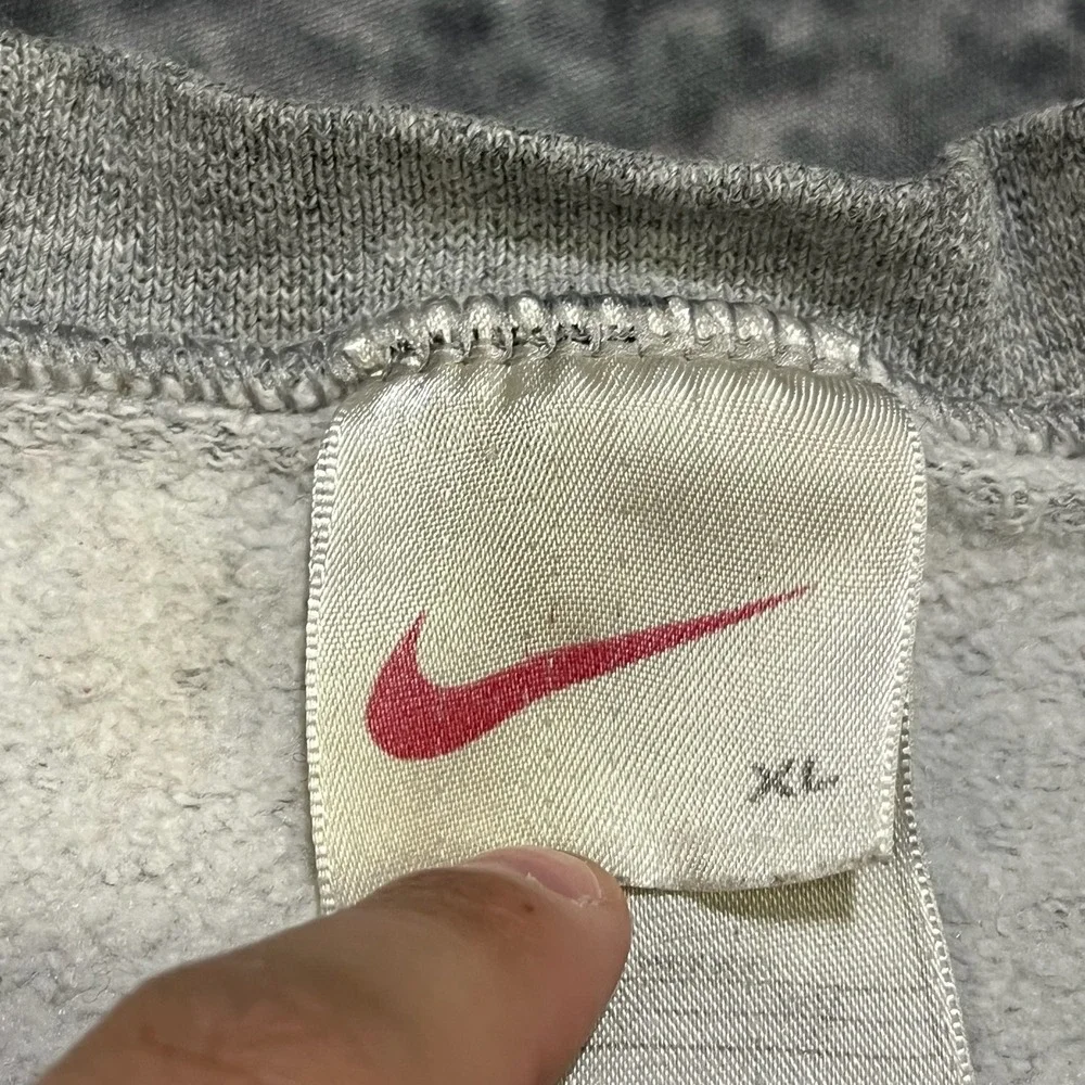 Vintage‎ 90s Nike Sweatshirt Mens XL Gray Mini Swoosh Embroidered Crewneck